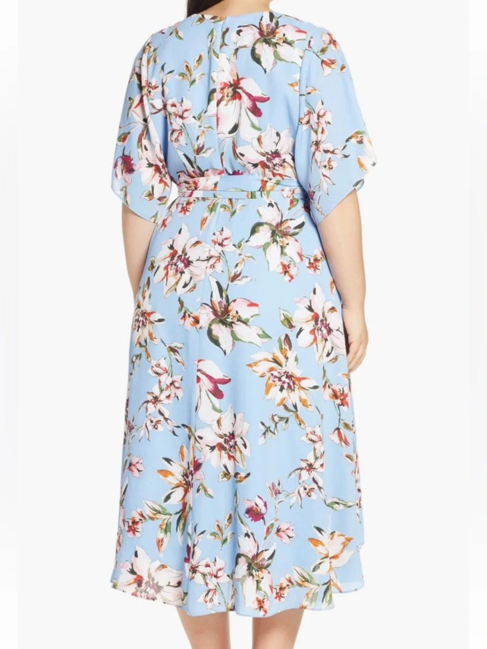 Tahari Faux Wrap Midi Dress Clematis Blue Floral Plus 22W Flowy Wedding Spring - Picture 6 of 11